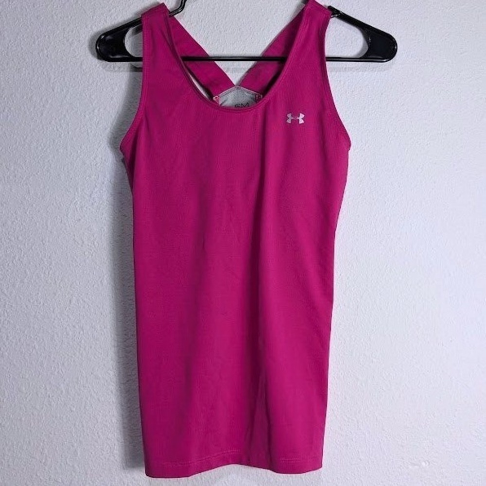 09 Under Armour Pink HeatGear Compression Racerback Tank‎ Top Womens Small Gym